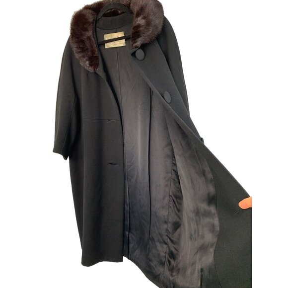 Vintage 50s Monarch for Martins Wool Blend Coat With Mink Fur Collar Black 7744 - Picture 3 of 9
